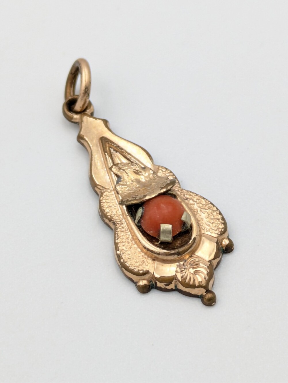 Antique Victorian rose gold filled coral cabochon pendant